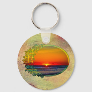 Sonnenaufgang über atlantischem Oval mit Blume Schlüsselanhänger