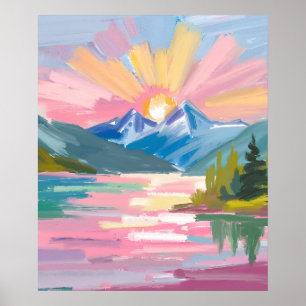 Sonnenaufgang über Bergen Aquarell Poster