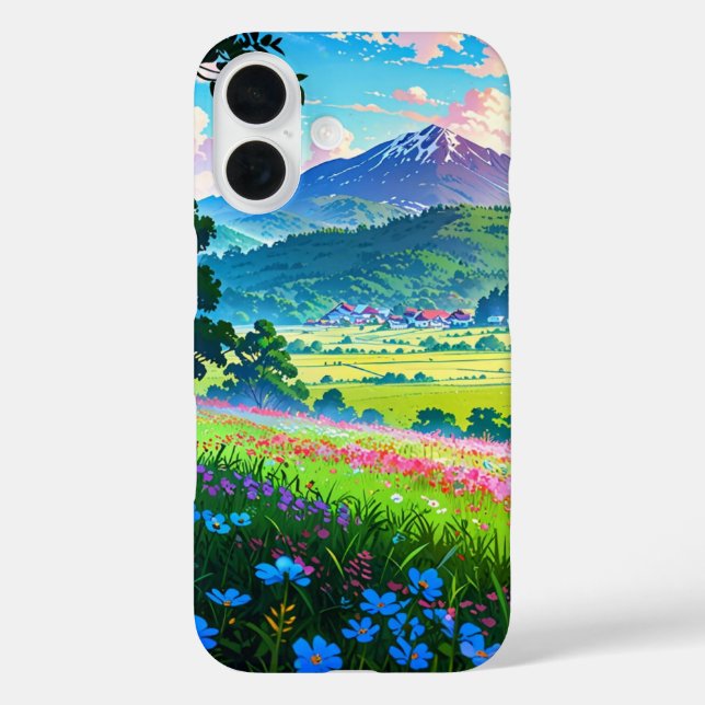 Sonnenaufgang über das Frühlingstal - Anime Landsc iPhone 16 Hülle (Rückseite)