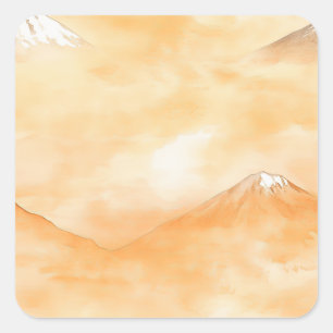 Sonnenaufgang über dem Berg Fuji – Wasserfarben Quadratischer Aufkleber