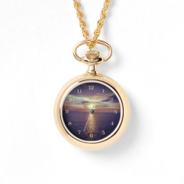 Sonnenaufgang über dem Ozean Gold Necklace Watch Armbanduhr