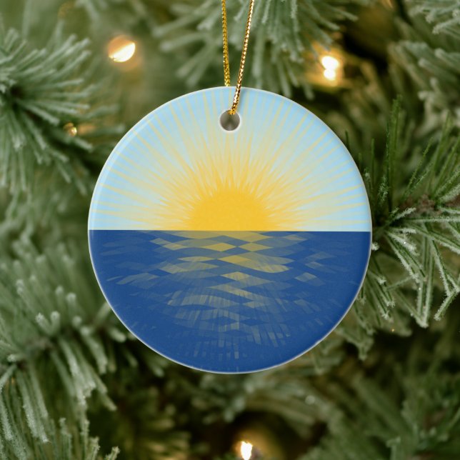 Sonnenaufgang über dem Ozean Neubeginn Keramik Ornament (Baum)
