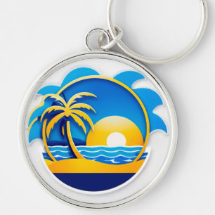 Sonnenaufgang über dem Ozeanwellen-Emblem Schlüsselanhänger