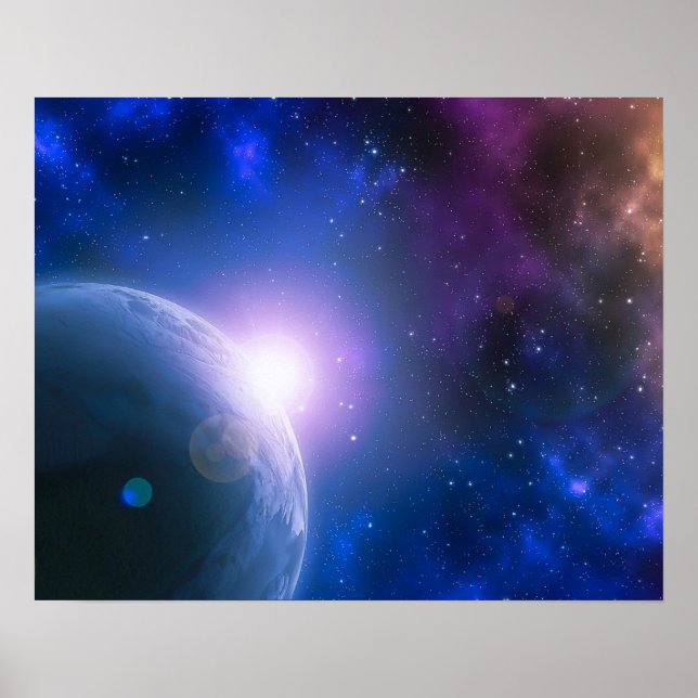 Sonnenaufgang über dem Planeten Erde Weltraumkunst Poster (Vorne)