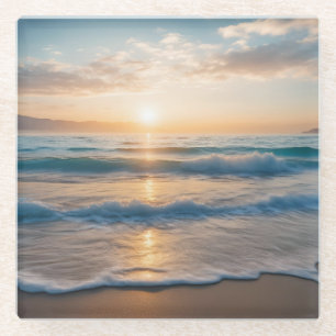 Sonnenaufgang über dem Strand Glasuntersetzer