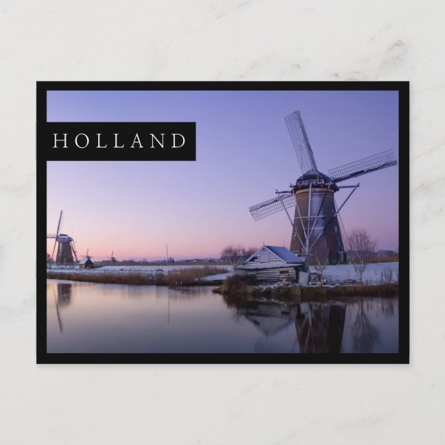 Sonnenaufgang über holländische Windmühlen, Postka Postkarte (Vorderseite)