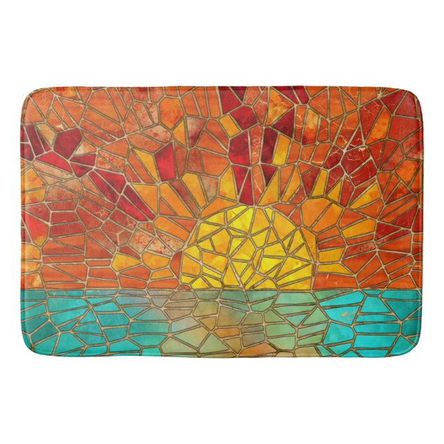 Sonnenaufgang über Meeresmosaikkunst Badematte (Vorderseite)