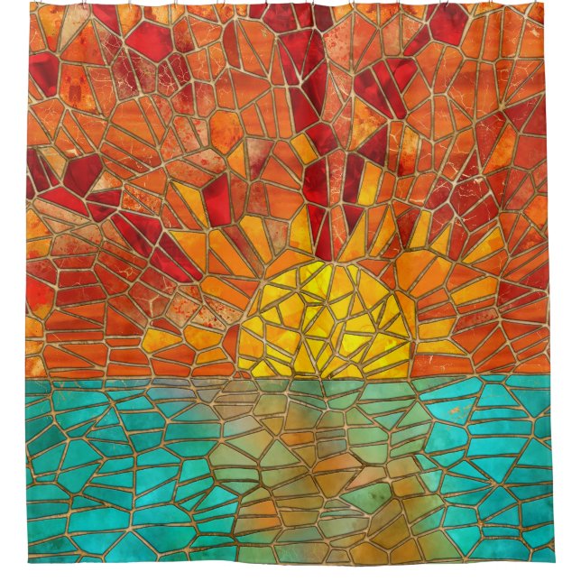 Sonnenaufgang über Meeresmosaikkunst Duschvorhang (Vorderseite)