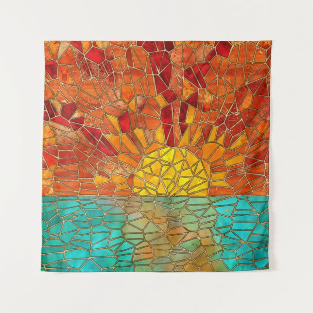 Sonnenaufgang über Meeresmosaikkunst Wandteppich (Vorderseite)