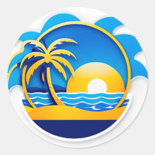 Sonnenaufgang Über Ozeanwellen Emblem Runder Aufkleber
