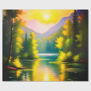 Sonnenaufgang über schneebedeckte Berge und See Geschenkpapier