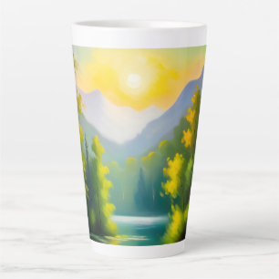 Sonnenaufgang über schneebedeckten Bergen und See Milchtasse