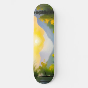 Sonnenaufgang über schneebedeckten Bergen und See Skateboard