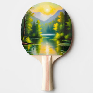 Sonnenaufgang über schneebedeckten Bergen und See Tischtennis Schläger