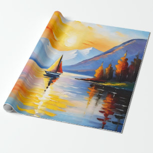 Sonnenaufgang über See und schneebedeckte Berge Geschenkpapier