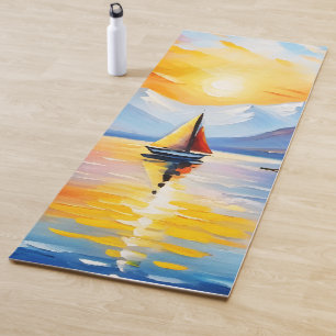 Sonnenaufgang über See und schneebedeckte Berge Yogamatte