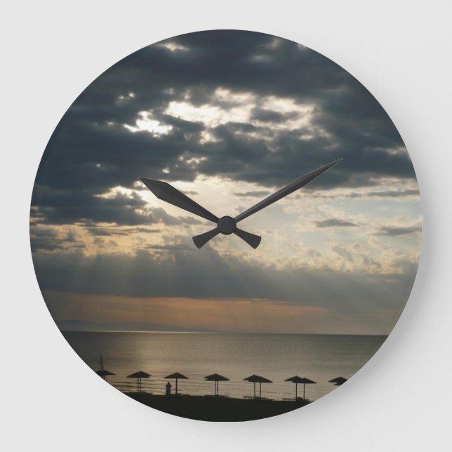 Sonnenaufgang über Strand in Griechenland Landscha Große Wanduhr (Vorderseite)
