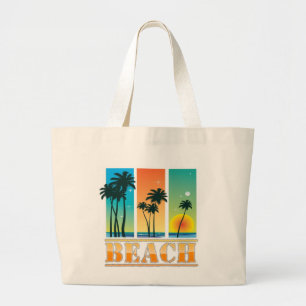 Sonnenaufgang und Palmen glänzen Strandtasche Jumbo Stoffbeutel