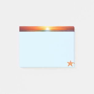 Sonnenaufgang und Seestern auf hellblau Post-it Klebezettel