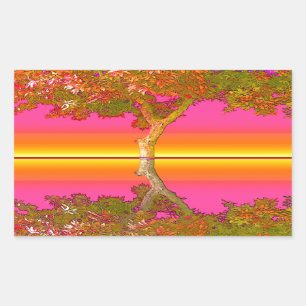 Sonnenaufgang und Sonnenuntergang mit Baum Rechteckiger Aufkleber