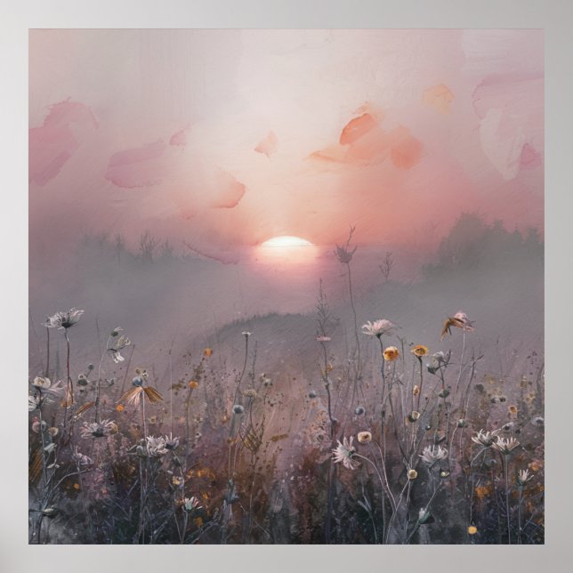 Sonnenaufgang und Wildblumen Poster (Vorne)