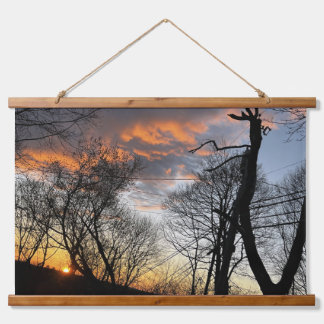 Sonnenaufgang Wandteppich Mit Holzrahmen
