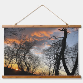 Sonnenaufgang wandteppich mit holzrahmen