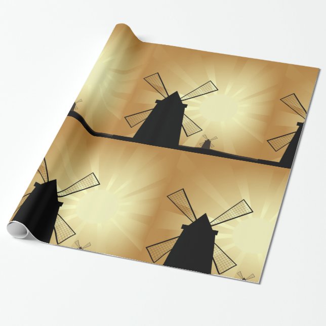 Sonnenaufgang Windmühlen Geschenkpapier (Ungerollt)