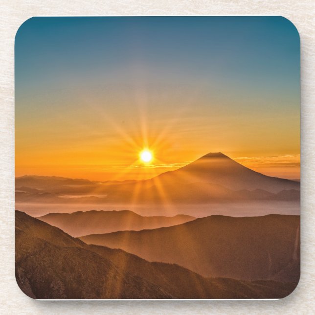 Sonnenaufgang zwischen den Hügeln Getränkeuntersetzer (Vorderseite)