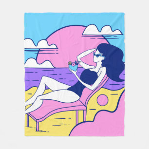 Sonnenbäder am Strand mit einem Cocktail in der Ha Fleecedecke