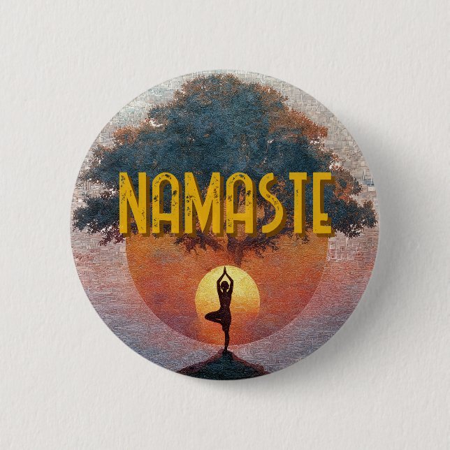 Sonnenbegrüßungs-Yoga Namaste Baum des Lebens Button (Vorderseite)