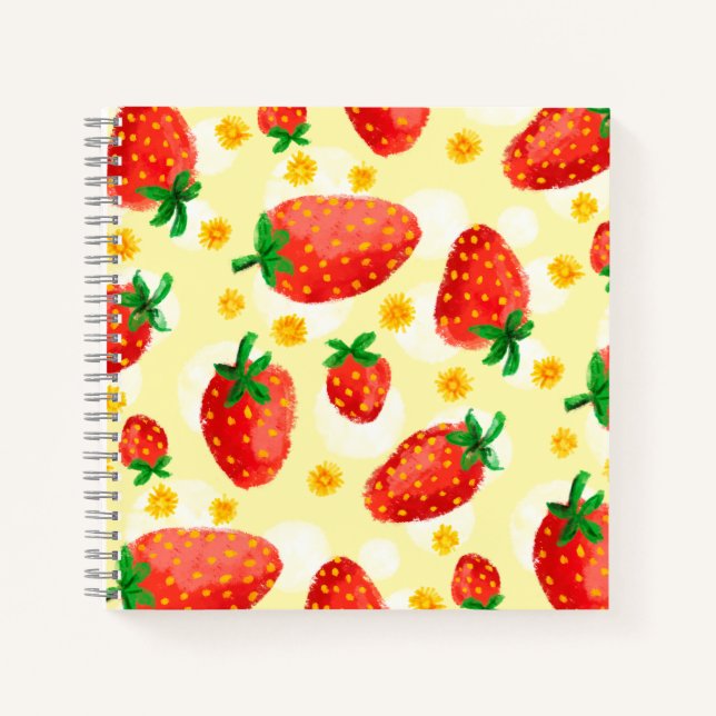 Sonnenbeleuchtete Erdbeeren & Daisies Notizbuch (Vorderseite)