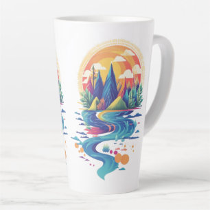Sonnenbeleuchtete Gipfel und fließender Fluss Milchtasse