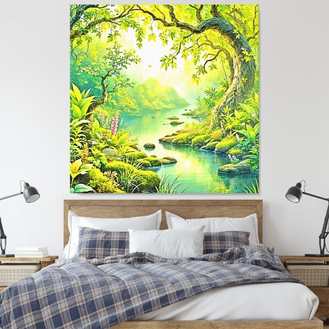 Sonnenbeleuchtete Waldlandschaft Leinwanddruck (Insitu (Schlafzimmer))