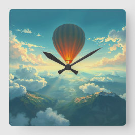 Sonnenbeschienene Ballonfahrt - Traumhafte Illustr Quadratische Wanduhr