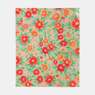 Sonnenbeschienene Blüten" - Orange-rote Blumen gew Fleecedecke