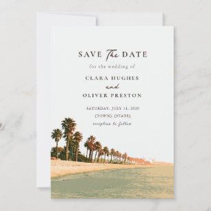 Sonnenbeschienene goldene Palmen Malibu Kalifornie Save The Date
