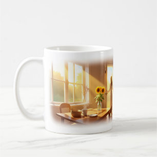 Sonnenbeschienene Küche und Garten Morgen Frieden  Kaffeetasse