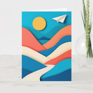 Sonnenbeschienene Reise eines Papierflugzeugs Karte