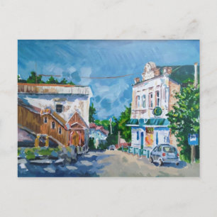 Sonnenbeschienene Stadtstraße Impressionistische P Postkarte