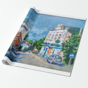 Sonnenbeschienene Stadtstraße Impressionistisches Geschenkpapier