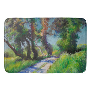 Sonnenbeschienener Olivenhain Pastell-Landschaft Badematte