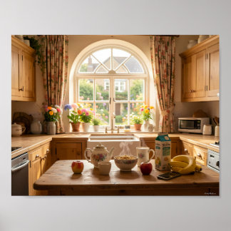 Sonnenbeschienenes Cottage-Küchen-Frühstücksposter Poster