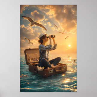 Sonnenbeschienenes Sucherplakat am Träumenden Meer Poster