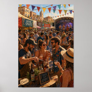Sonnenbeschienertes Straßenfestplakat Poster
