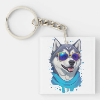 Sonnenblasen tragender Husky-Hund in spielerischer Schlüsselanhänger