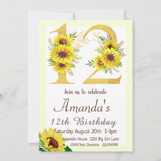 Sonnenblume 12. Geburtstag Einladung