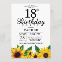 Sonnenblume 18. Geburtstag Einladung