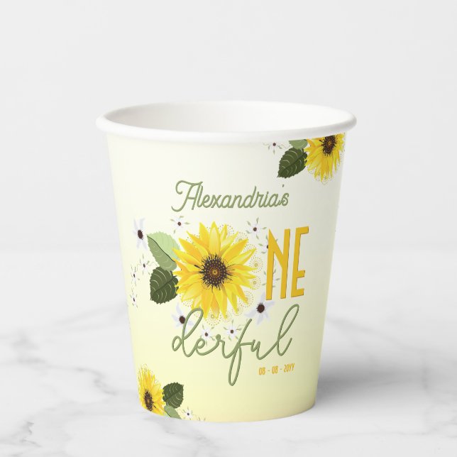 Sonnenblume 1. Geburtstag Pappbecher (Vorderseite)