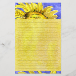 Sonnenblume 2 Wasserfarben Personalisiert Stationä Briefpapier